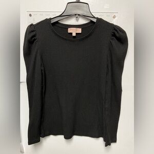 Philosophy Black Ribbed Puff-Shoulder Long Sleeve Top
